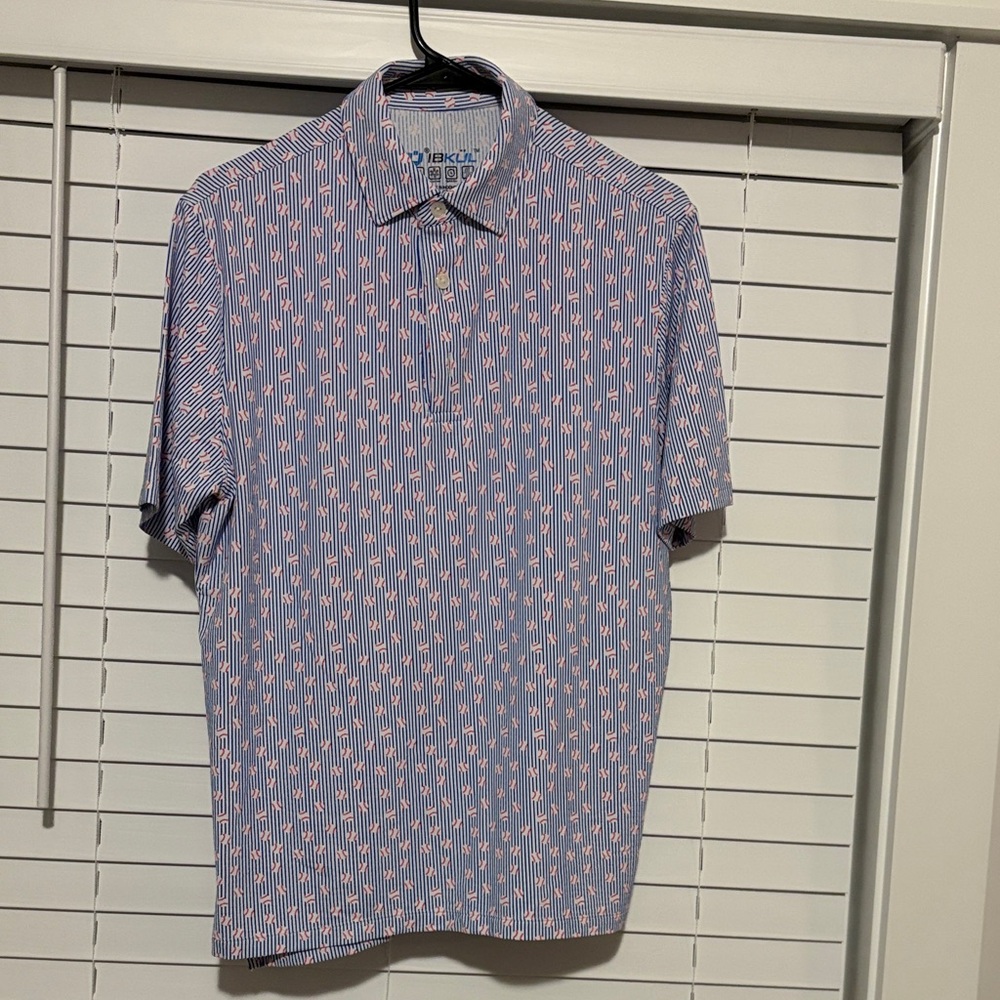 IBKUL Men's Polo with Blue and Red Pattern